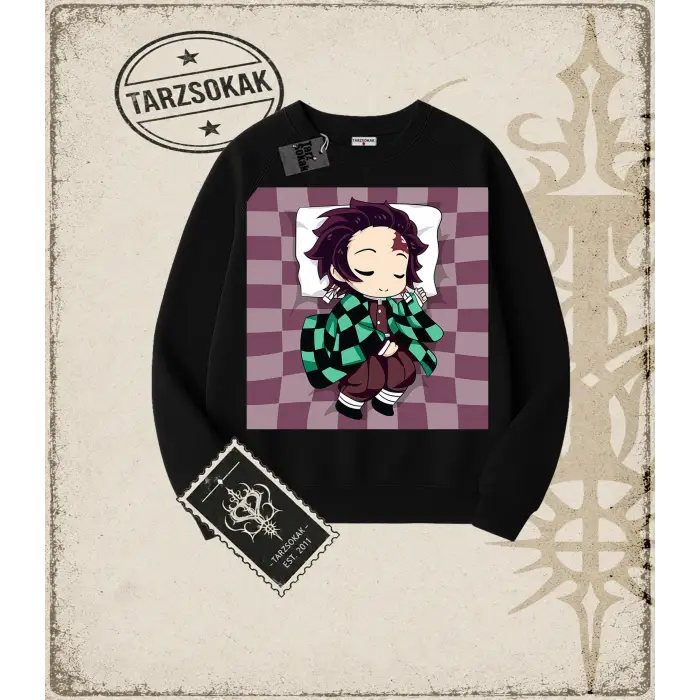Demon Slayer Anime Baskılı Oversize Unisex Bisiklet Yaka Sweatshirt