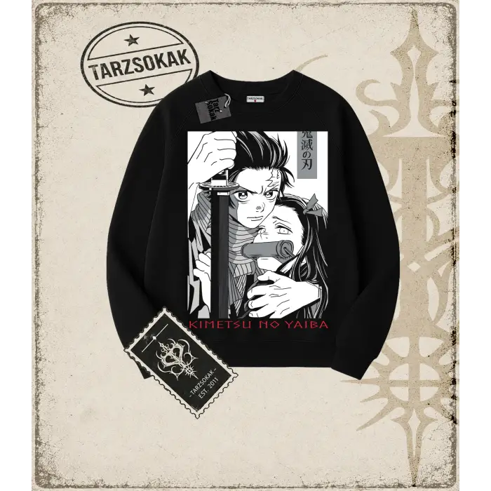 Demon Slayer Anime Baskılı Oversize Unisex Bisiklet Yaka Sweatshirt