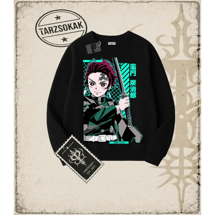 Demon Slayer Anime Baskılı Oversize Unisex Bisiklet Yaka Sweatshirt
