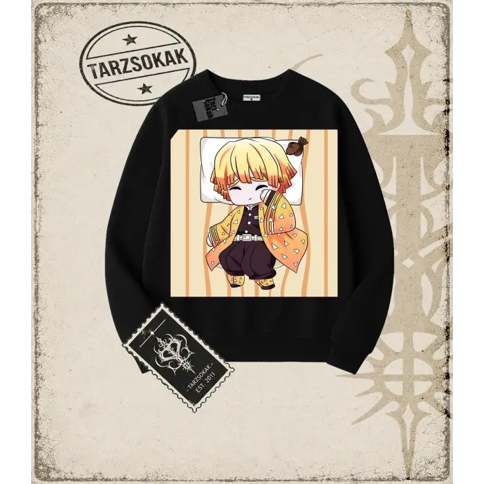 Demon Slayer Anime Baskılı Oversize Unisex Bisiklet Yaka Sweatshirt