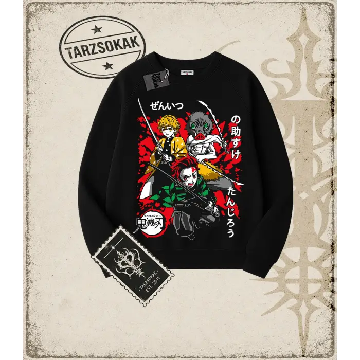 Demon Slayer Anime Baskılı Oversize Unisex Bisiklet Yaka Sweatshirt