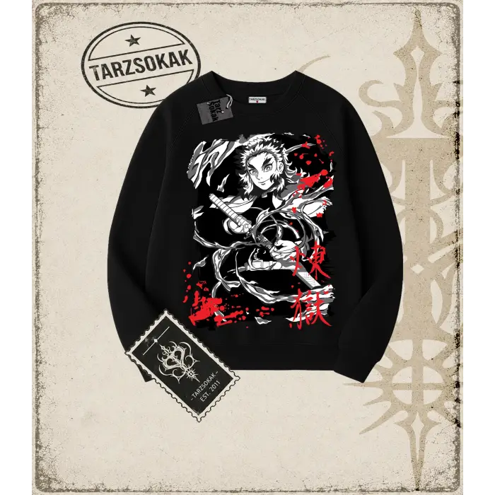 Demon Slayer Anime Baskılı Oversize Unisex Bisiklet Yaka Sweatshirt