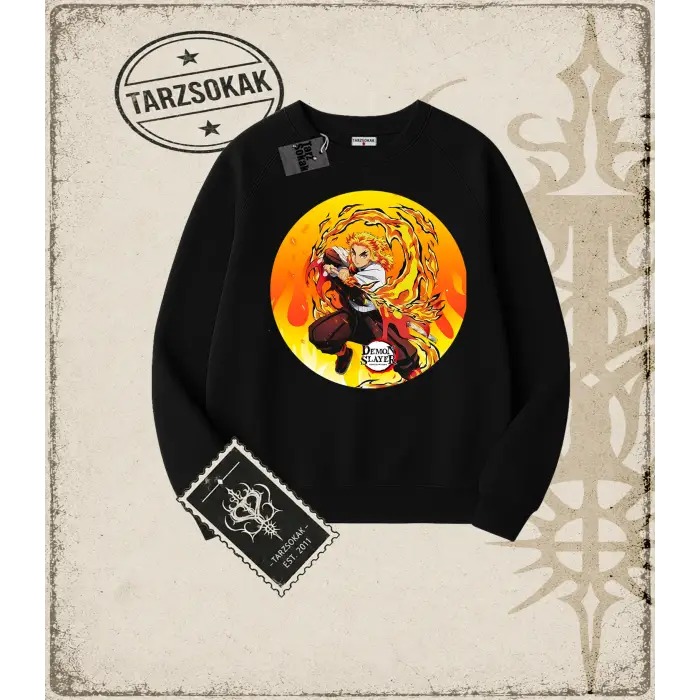 Demon Slayer Anime Baskılı Oversize Unisex Bisiklet Yaka Sweatshirt