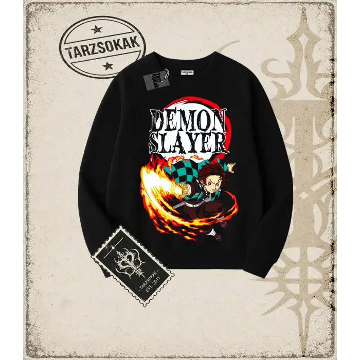 Demon Slayer Anime Baskılı Oversize Unisex Bisiklet Yaka Sweatshirt