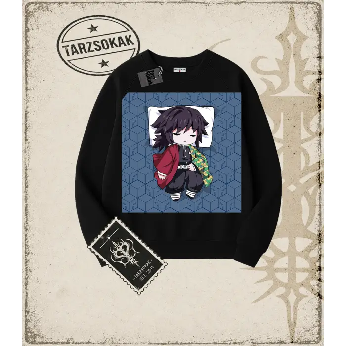 Demon Slayer Anime Baskılı Oversize Unisex Bisiklet Yaka Sweatshirt
