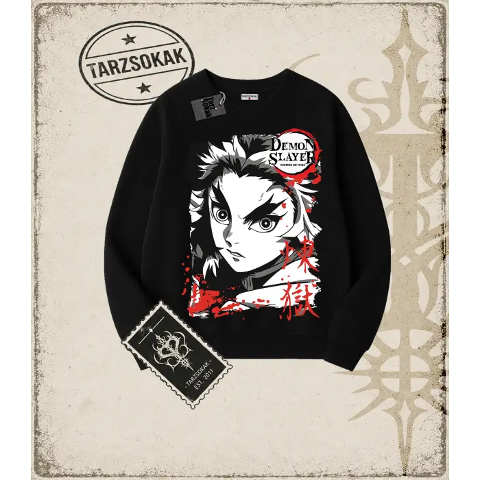 Demon Slayer Anime Baskılı Oversize Unisex Bisiklet Yaka Sweatshirt
