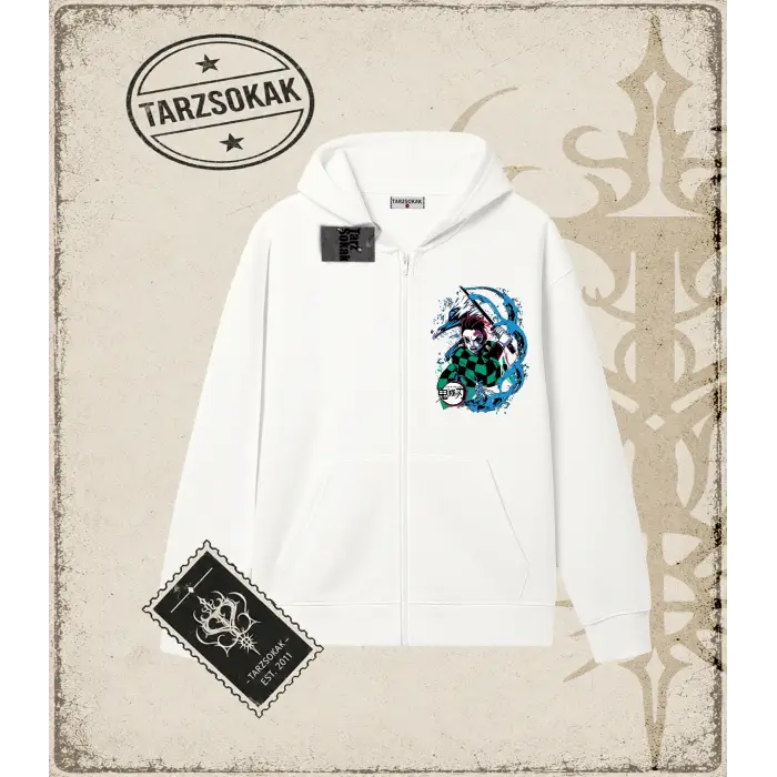 Demon Slayer Anime Baskılı Oversize Unisex Hırka & Çeket Fermuarlı Sweatshirt