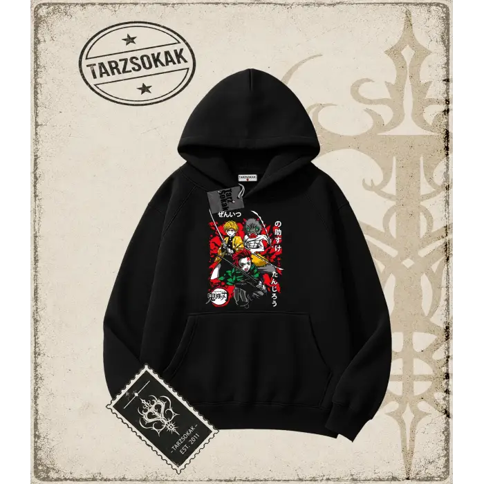 Demon Slayer Anime Baskılı Oversize Unisex Kapşonlu Sweatshirt