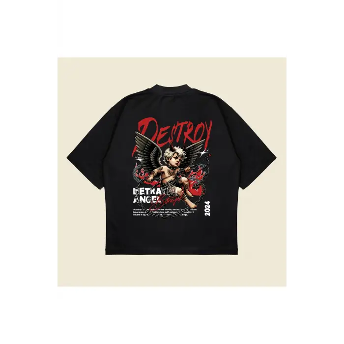 Destroyangel Baskılı Oversize Unisex Pamuklu Nefes Alan Kalın Kumaşlı