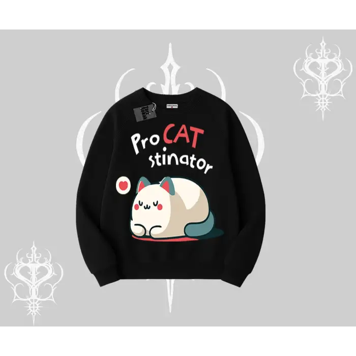Detective Kitten Kedi Baskılı Kapşonlu Crop Sweatshirt
