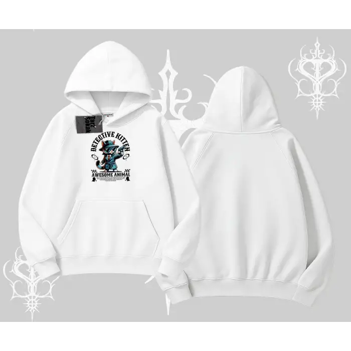 Detective Kitten Kedi Baskılı Kapşonlu Sweatshirt