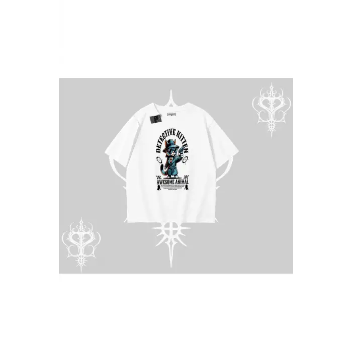 Detective Kitten Kedi Baskılı Oversize Tshirt