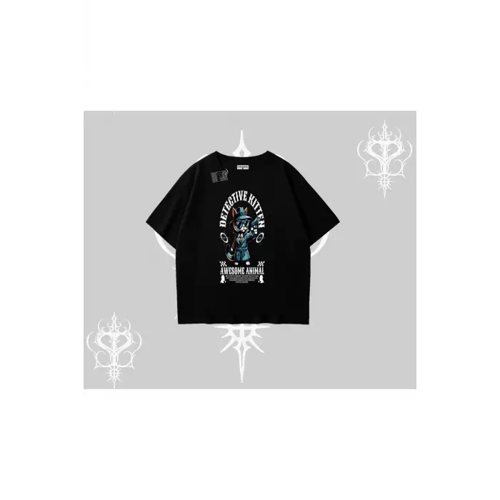 Detective Kitten Kedi Baskılı Oversize Tshirt