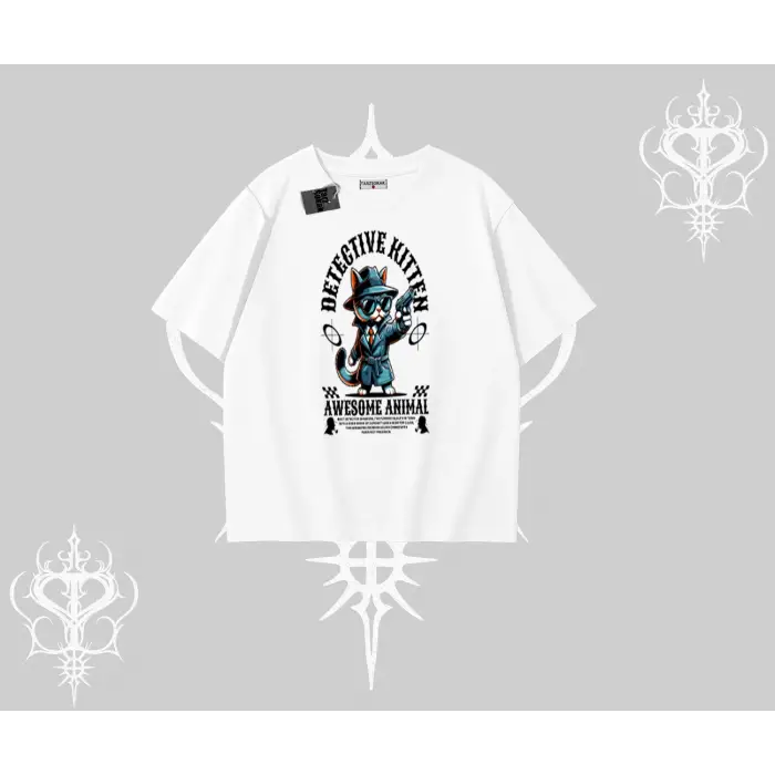 Detective Kitten Kedi Baskılı Oversize Tshirt