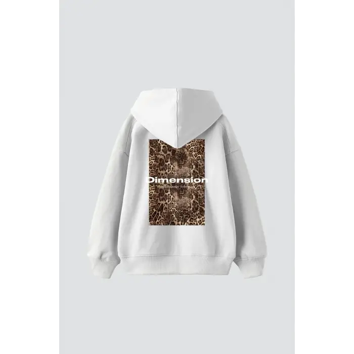 Dimension Leopar Baskılı Oversize Unisex Premium Beyaz