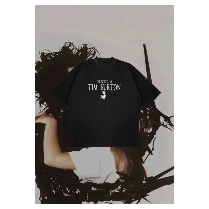 Directed By Tim Burton Baskılı Oversize Unisex Pamuklu Nefes Alan Kalın Kumaşlı