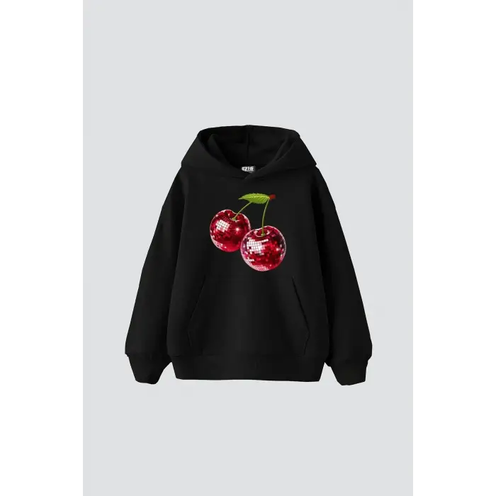 Disco Cherry Baskılı Oversize Unisex Siyah