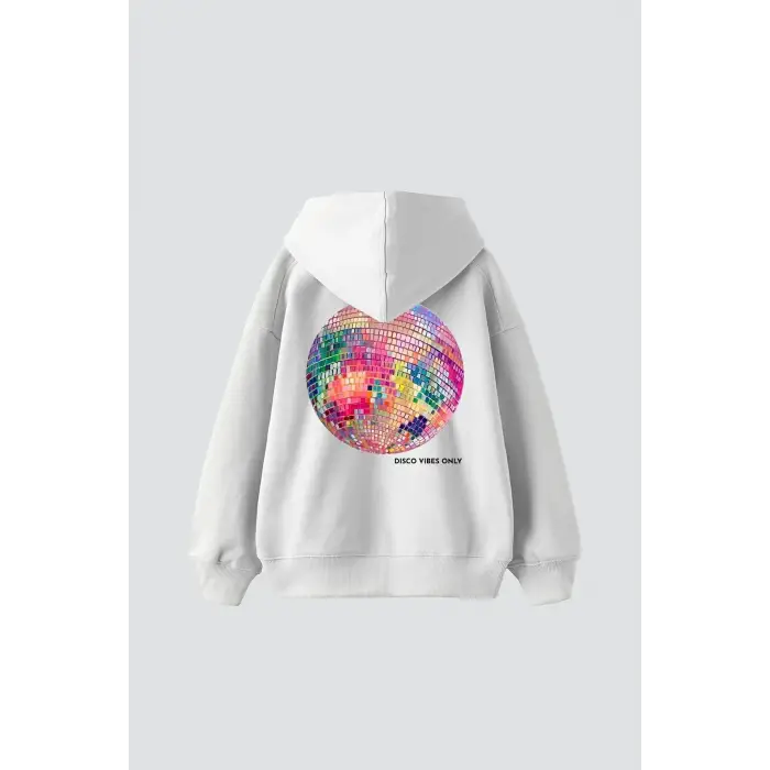 Disco Vibes Only Baskılı Oversize Unisex Beyaz