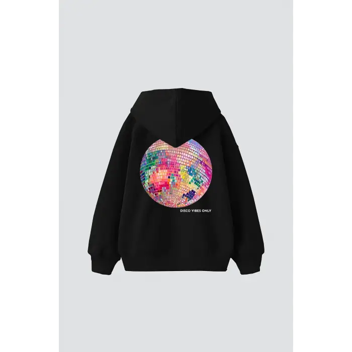 Disco Vibes Only Baskılı Oversize Unisex Siyah