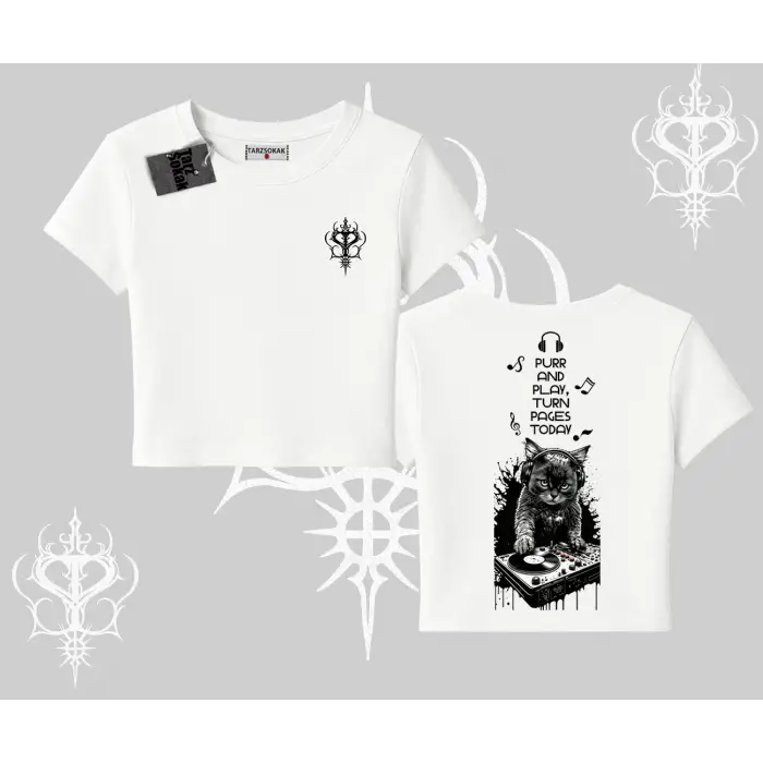 DJ Kedi Baskılı Müzik Temalı Babby Tee Tshirt