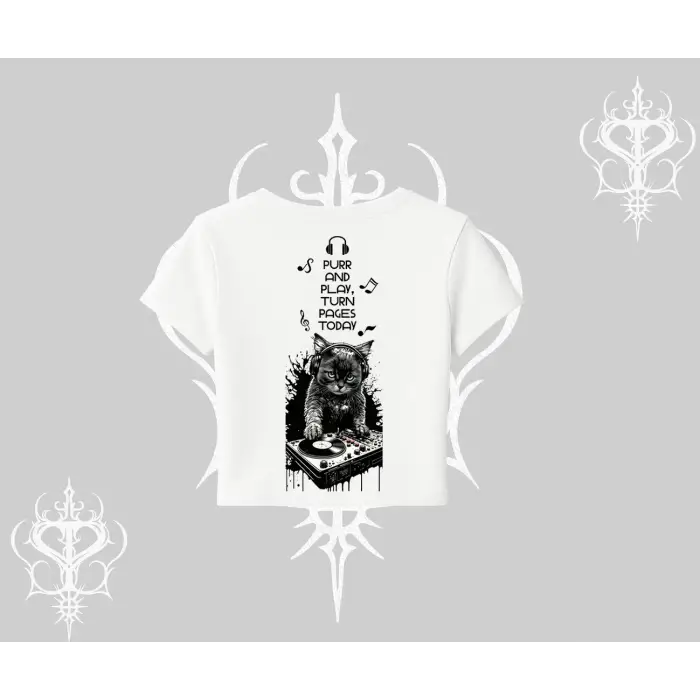 DJ Kedi Baskılı Müzik Temalı Babby Tee Tshirt