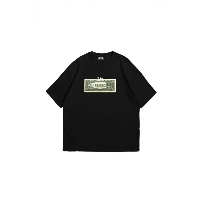 Dollar Baskılı Oversize Unisex Siyah