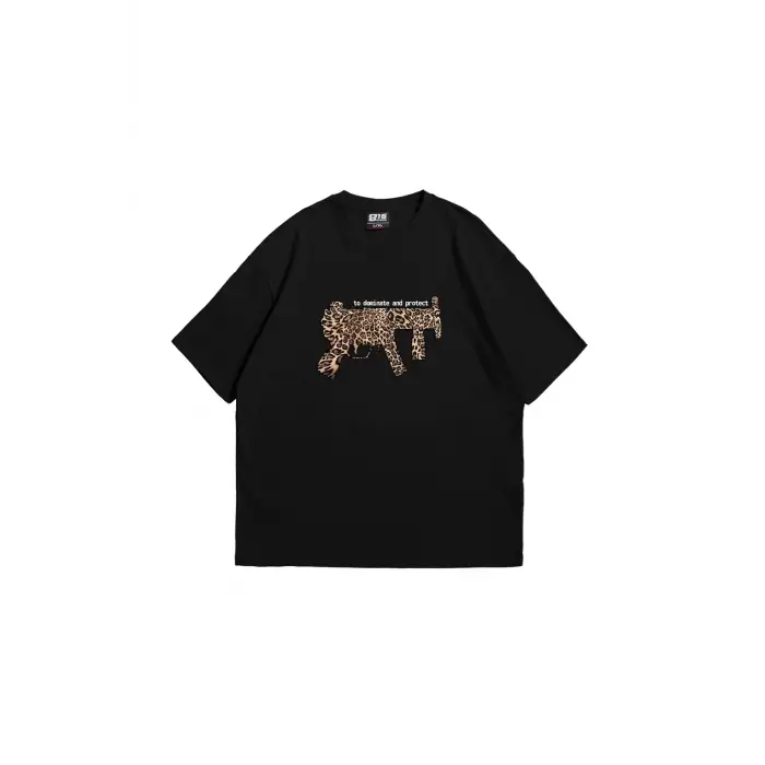 Dominante Leopar Baskılı Oversize Unisex Siyah