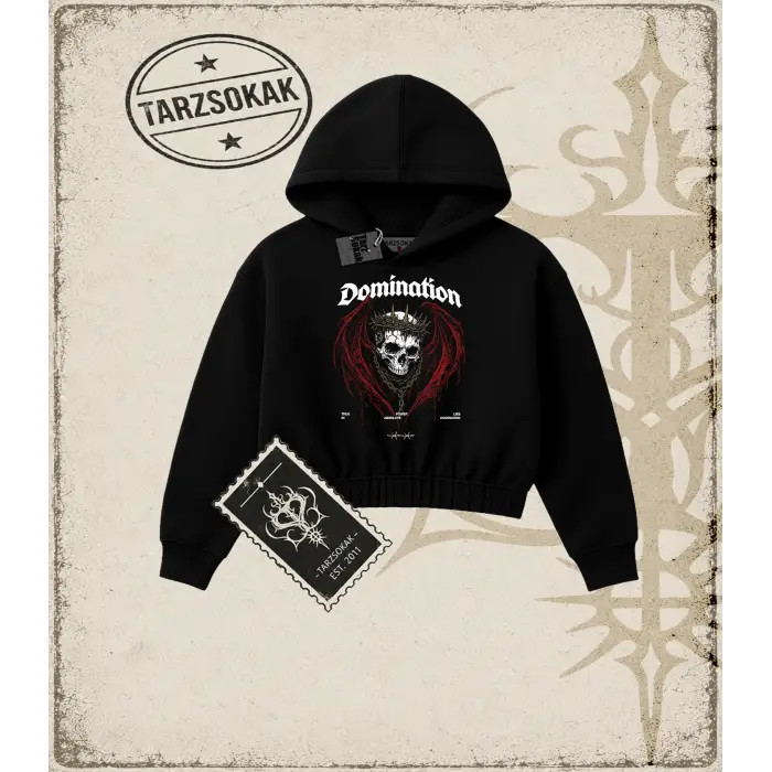 DOMINATION Kadın Crop Kapşonlu Sweatshirt