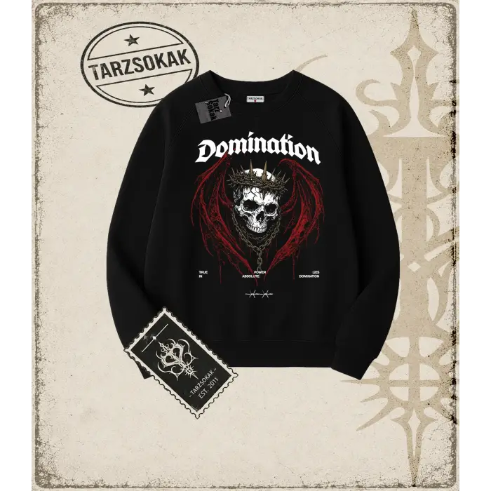 DOMINATION Oversize Unisex Bisiklet Yaka Sweatshirt
