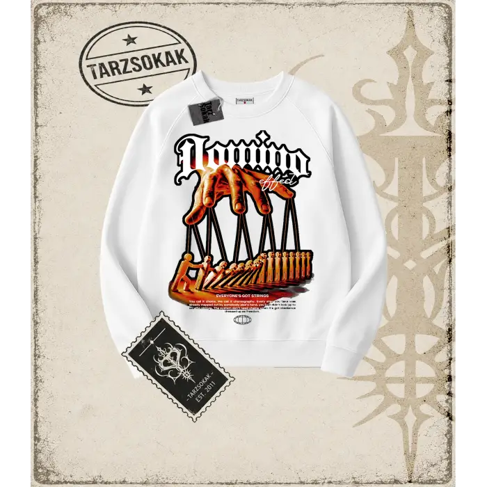 DOMINO Oversize Unisex Bisiklet Yaka Sweatshirt