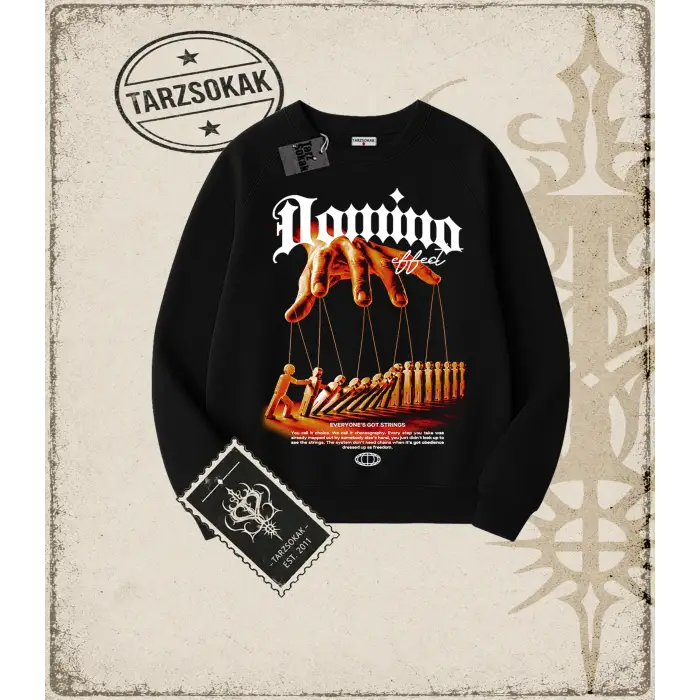 DOMINO Oversize Unisex Bisiklet Yaka Sweatshirt