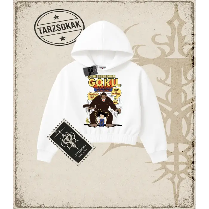Dragon Ball Anime Baskılı Kadın Crop Kapşonlu Sweatshirt
