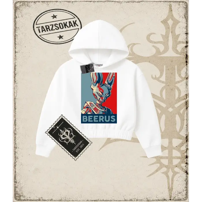 Dragon Ball Anime Baskılı Kadın Crop Kapşonlu Sweatshirt