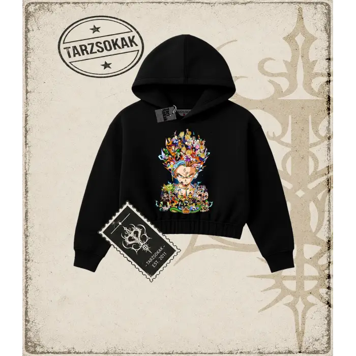 Dragon Ball Anime Baskılı Kadın Crop Kapşonlu Sweatshirt