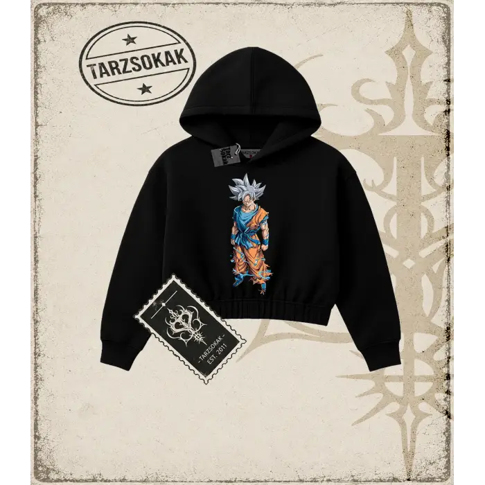 Dragon Ball Anime Baskılı Kadın Crop Kapşonlu Sweatshirt