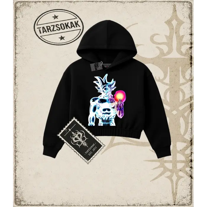 Dragon Ball Anime Baskılı Kadın Crop Kapşonlu Sweatshirt