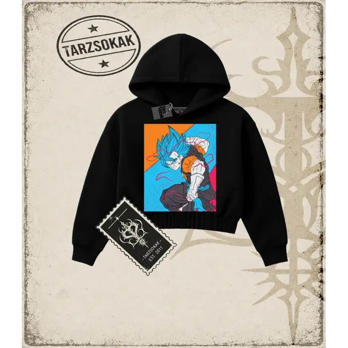 Dragon Ball Anime Baskılı Kadın Crop Kapşonlu Sweatshirt