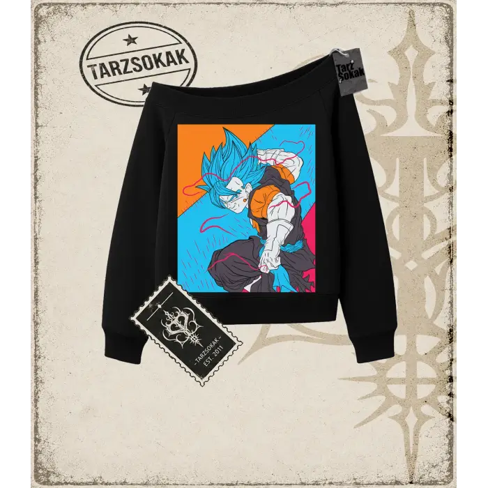 Dragon Ball Anime Baskılı Kadın Kayık Yaka Sweatshirt