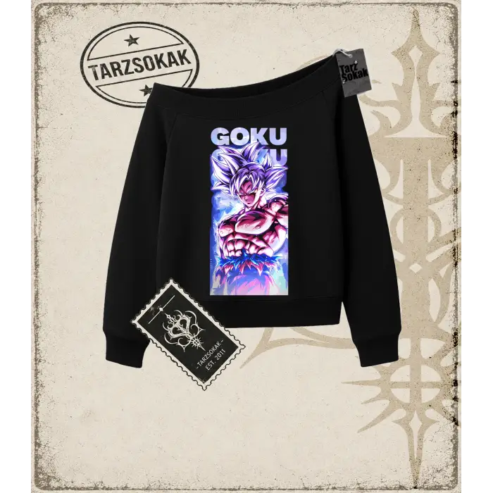 Dragon Ball Anime Baskılı Kadın Kayık Yaka Sweatshirt