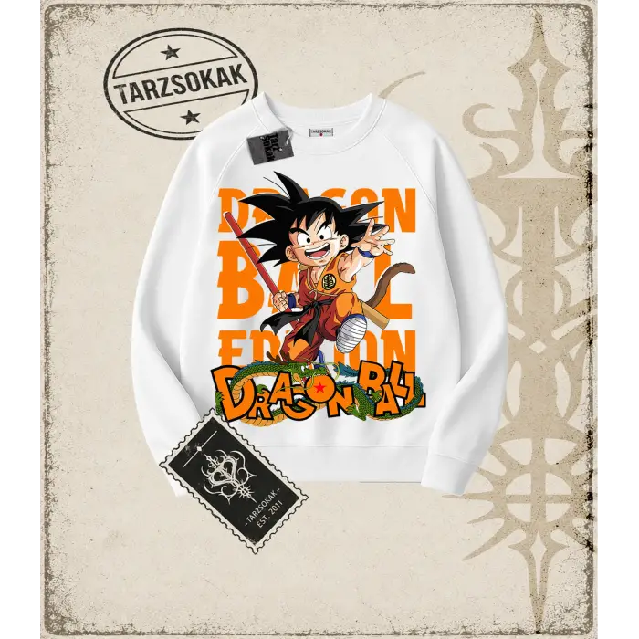 Dragon Ball Anime Baskılı Oversize Unisex Bisiklet Yaka Sweatshirt