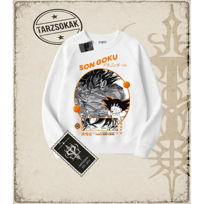 Dragon Ball Anime Baskılı Oversize Unisex Bisiklet Yaka Sweatshirt