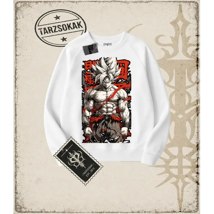 Dragon Ball Anime Baskılı Oversize Unisex Bisiklet Yaka Sweatshirt