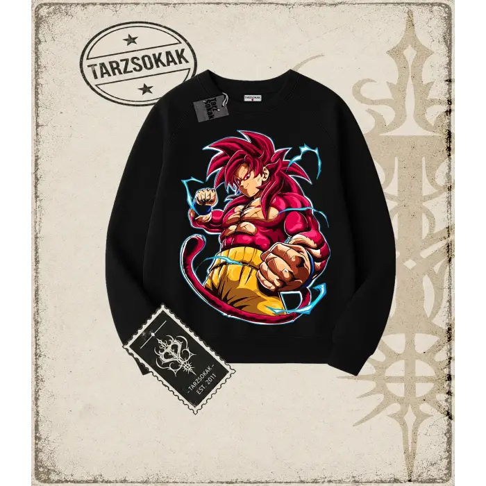 Dragon Ball Anime Baskılı Oversize Unisex Bisiklet Yaka Sweatshirt