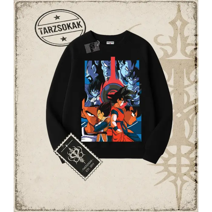 Dragon Ball Anime Baskılı Oversize Unisex Bisiklet Yaka Sweatshirt