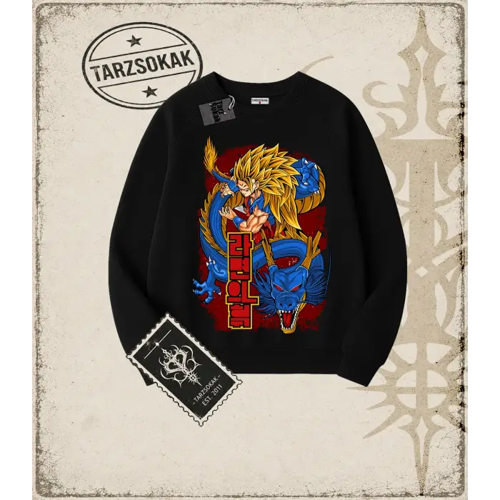 Dragon Ball Anime Baskılı Oversize Unisex Bisiklet Yaka Sweatshirt