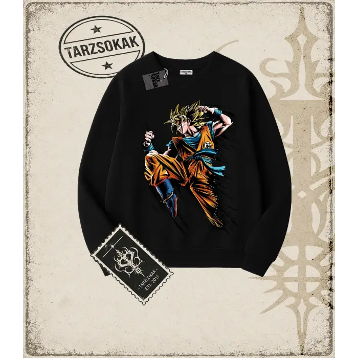 Dragon Ball Anime Baskılı Oversize Unisex Bisiklet Yaka Sweatshirt