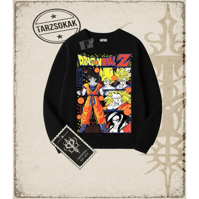 Dragon Ball Anime Baskılı Oversize Unisex Bisiklet Yaka Sweatshirt