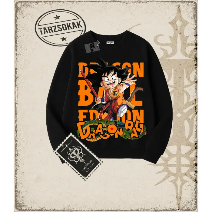 Dragon Ball Anime Baskılı Oversize Unisex Bisiklet Yaka Sweatshirt