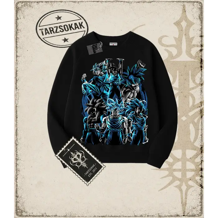 Dragon Ball Anime Baskılı Oversize Unisex Bisiklet Yaka Sweatshirt