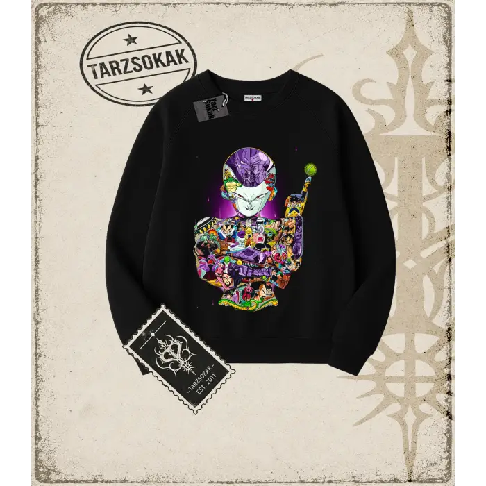 Dragon Ball Anime Baskılı Oversize Unisex Bisiklet Yaka Sweatshirt
